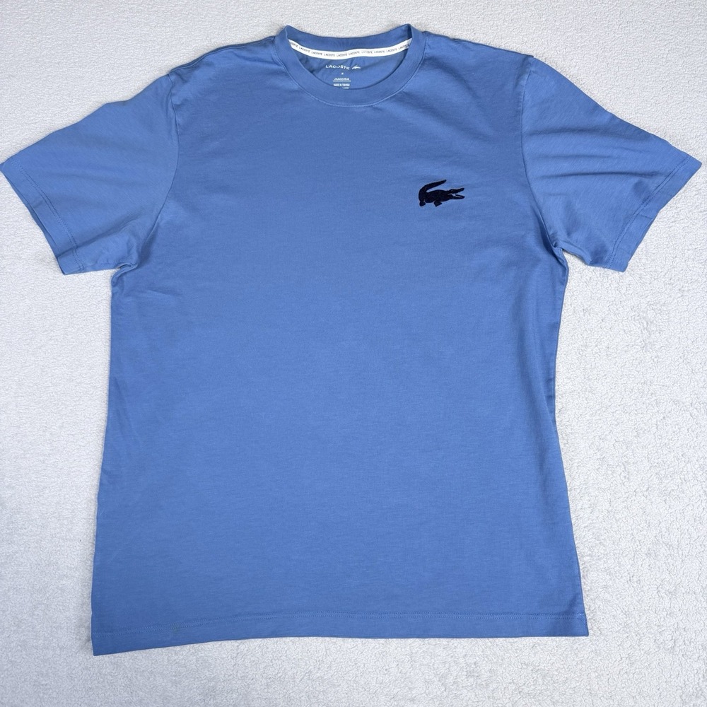 Lacoste Big Croc Mens Cotton T-Shirt Medium Blue Embroidered Logo Preppy Casual